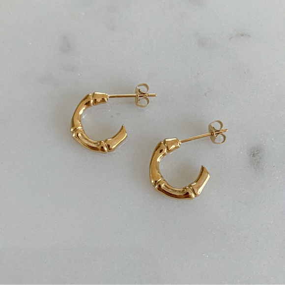 LACCstudios Jewelry - Bamboo earrings, gold bamboo hoops, mini hoops earrings, bamboo joint earrings